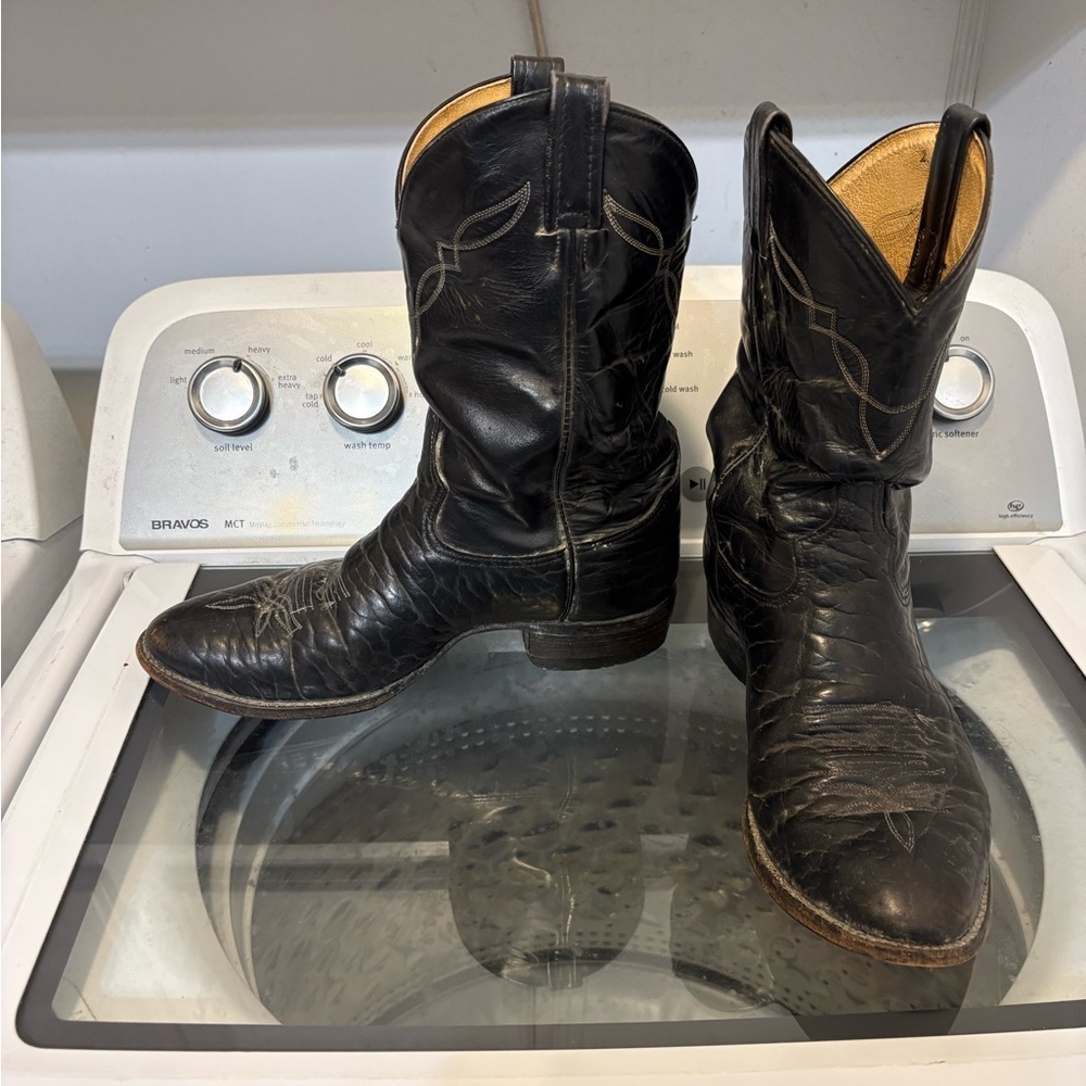 Tony Lama Black Bullhide 2205 Western Boots - Picture 3 of 14